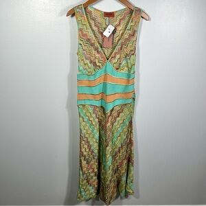 Missoni Chevron Sleeveless Bias Cut V-Neck Midi Dress NWT Size 12 Maximalist